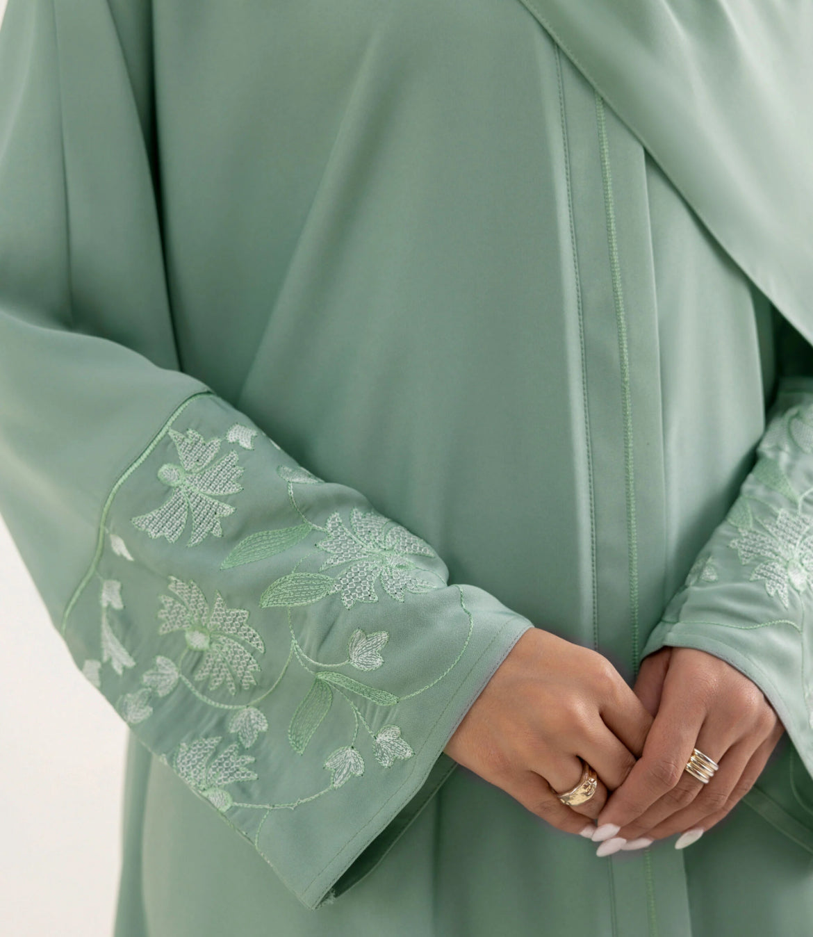 ZH008 BUTTON THROUGH ABAYA SET WITH SLEEVE EMBROIDERY