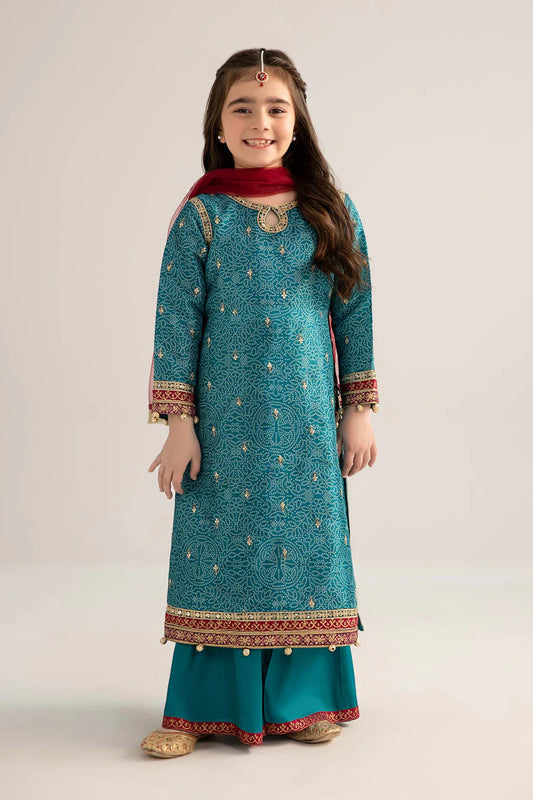 ZH035 3 Piece Embroidered Raw Silk Suit