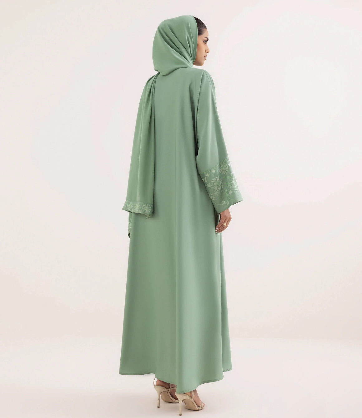 ZH008 BUTTON THROUGH ABAYA SET WITH SLEEVE EMBROIDERY