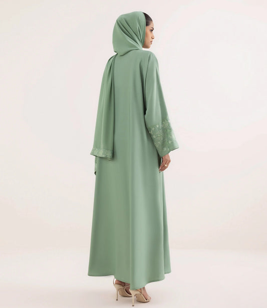 ZH008 BUTTON THROUGH ABAYA SET WITH SLEEVE EMBROIDERY
