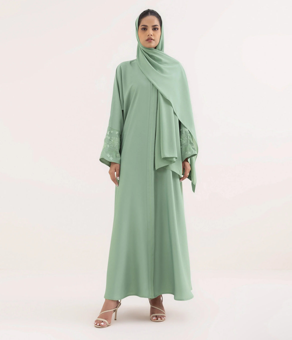 ZH008 BUTTON THROUGH ABAYA SET WITH SLEEVE EMBROIDERY