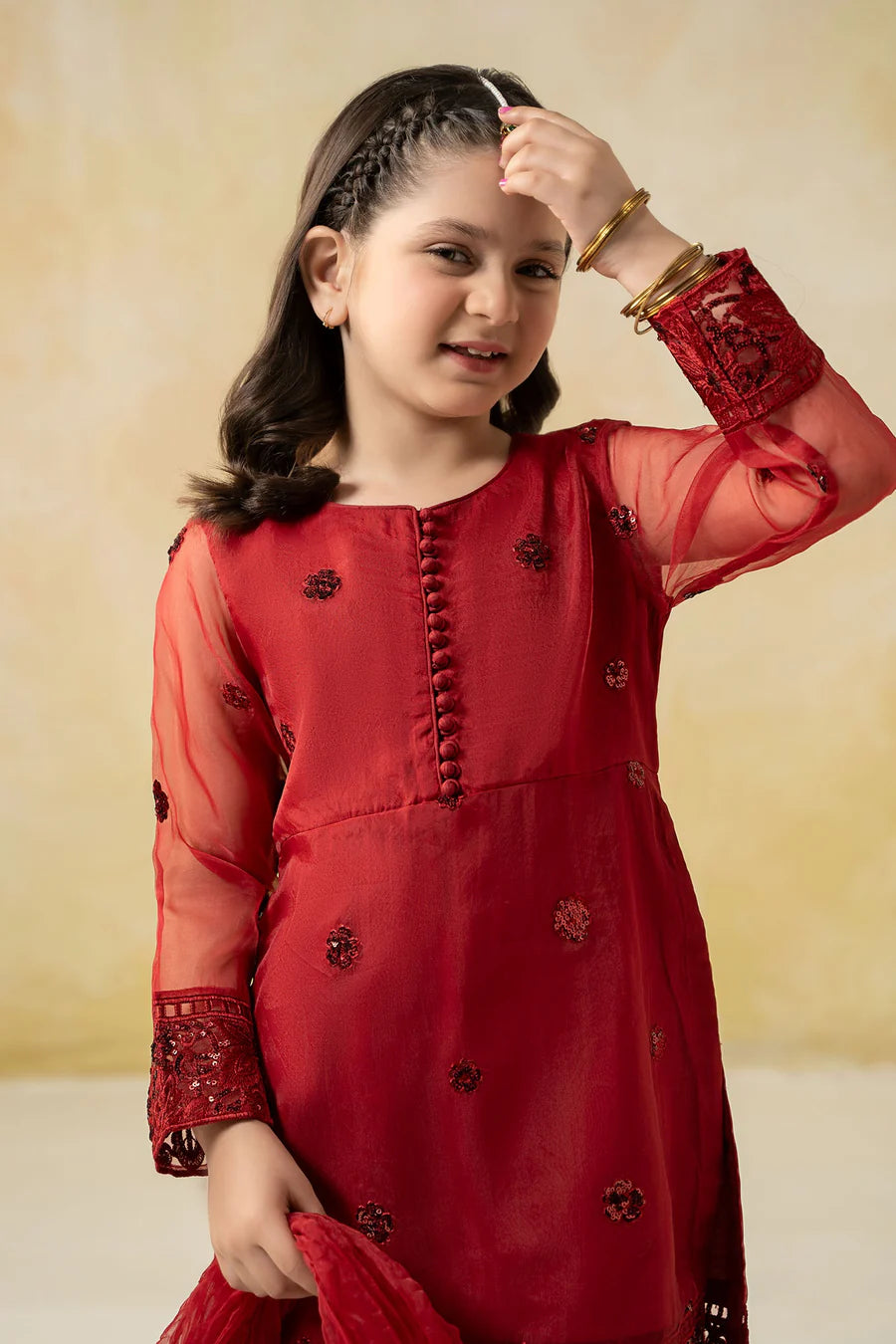 ZH038 3 Piece Embroidered Organza Suit