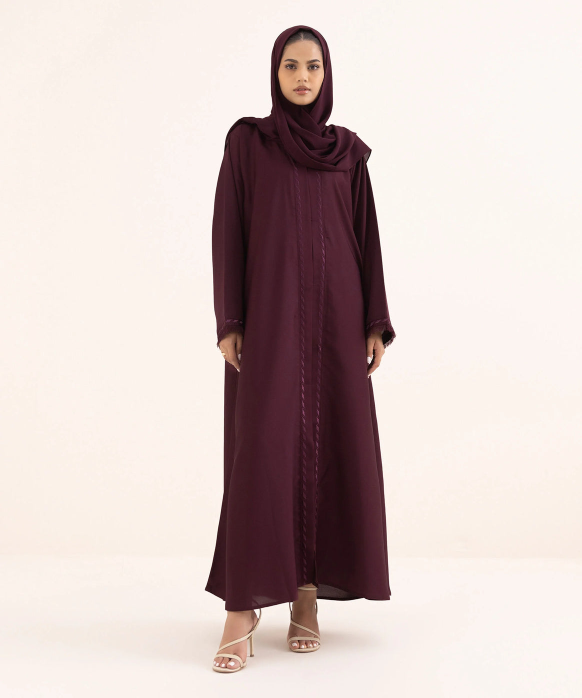 ZH005 EMBROIDERED BUTTON THROUGH ABAYA