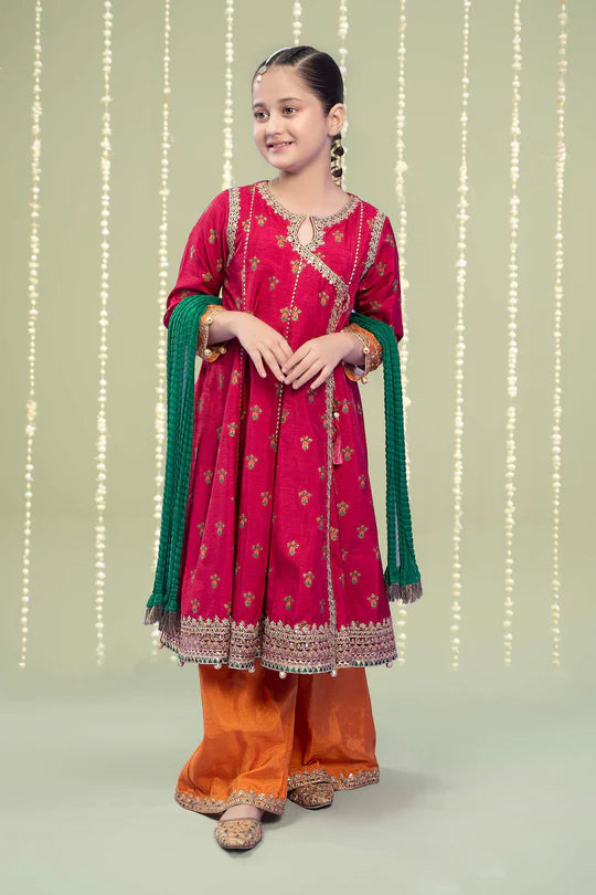 Maria B-Embroidered Raw Silk Suit -3 PC