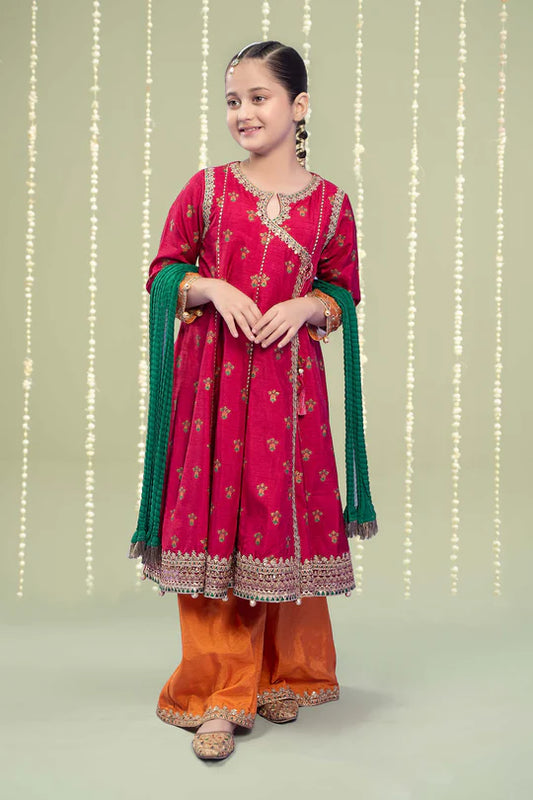 Maria B-Embroidered Raw Silk Suit -3 PC