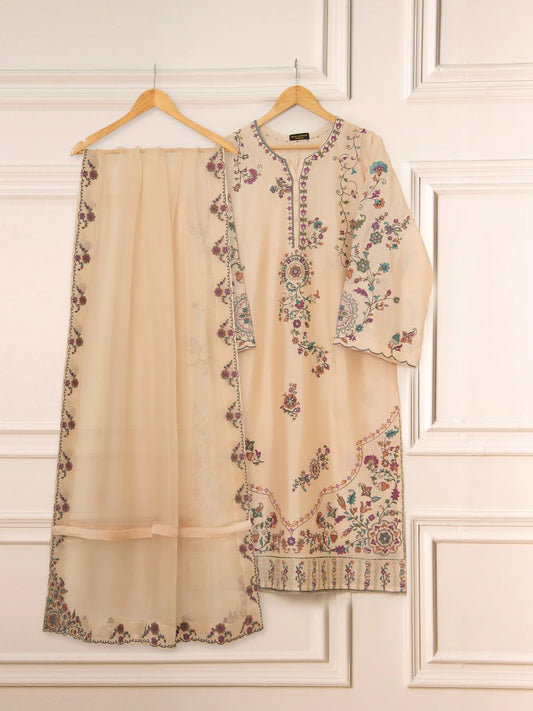 Agha Noor -Pure Khaddi Silk Embroidered Suit -3 PC