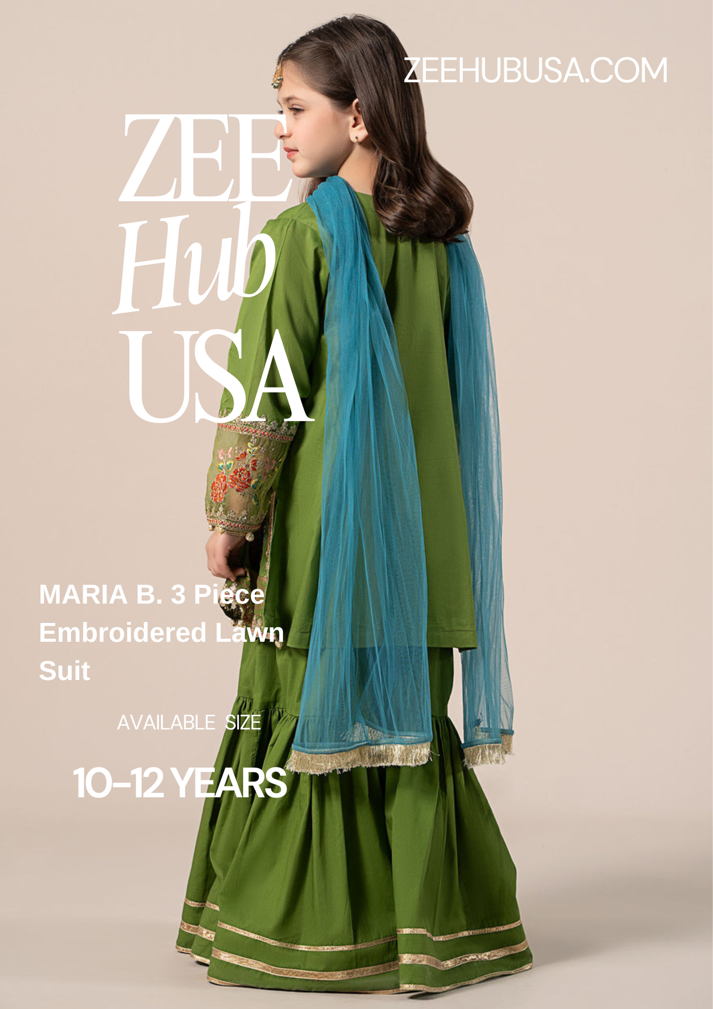 ZH 55 3 Piece Embroidered Lawn Suit 10-12years