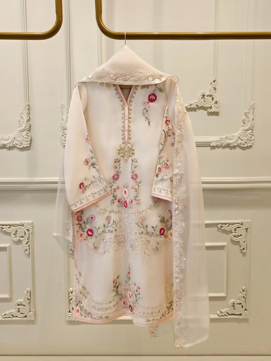 Agha Noor -Pure Organza Embroidered Suit-3PC