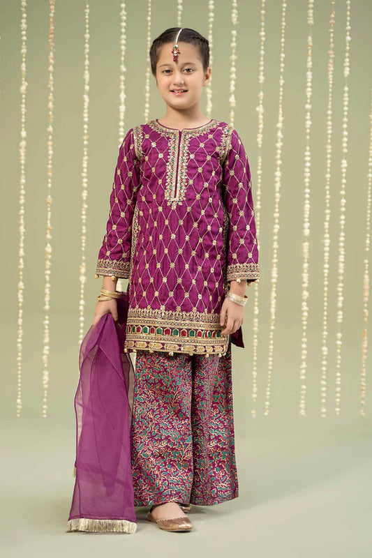 Maria B- Embroidered Raw Silk Suit-3 PC